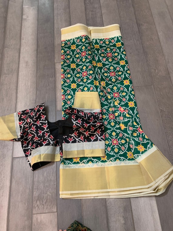 Fully Stitched Blouse - Ready to wear Designer Ikkat Patola mixed Silk Saree