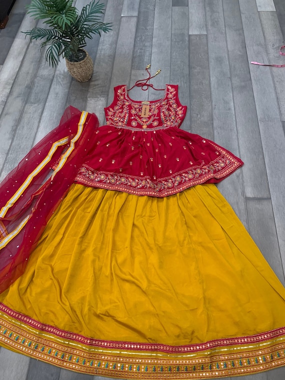 Gorgeous Crepe Silk Wedding Outfit with Embroidery, Mirror and Stone Work