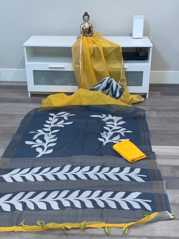 Linen mixed silk saree with digital print | Linen pattu sarees online shopping usa | linen silk sarees | indian ethnic | sarees for haldi