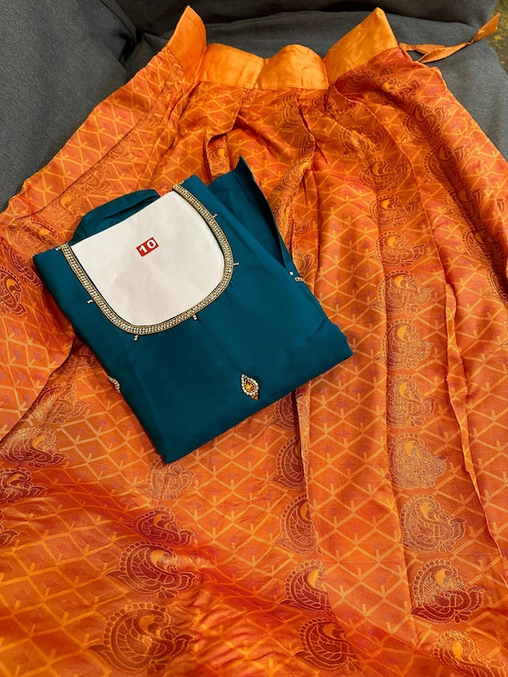 Age 8, 10 | Kids pattu pavadai with stone and aari work | kids lehenga blouse set online shopping usa | langa blouse for girls | kids ethnic
