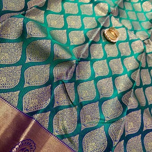 Silk mark pure kanjivaram silk saree | wedding saree | kanchi pattu sarees online shopping usa | kanchipuram silk saree online | green saree image 6