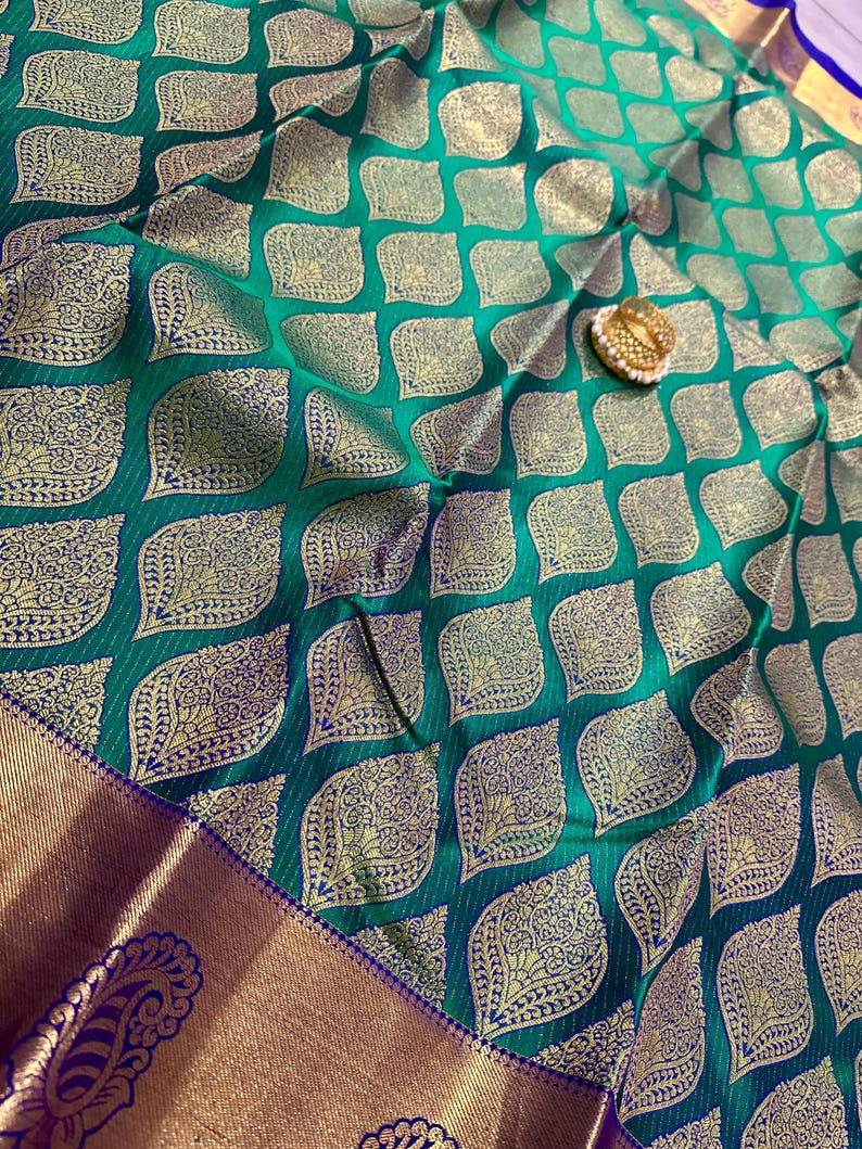 Silk mark pure kanjivaram silk saree | wedding saree | kanchi pattu sarees online shopping usa | kanchipuram silk saree online | green saree image 6