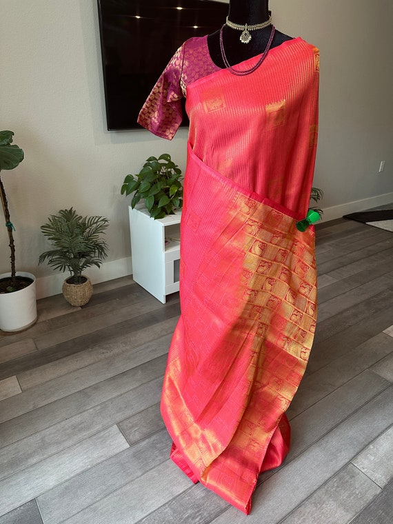 Size 36-42 adjustable, fully stitched blouse | Light weight kubera silk saree in all over zari work | kubera pattu | pattu sarees online usa