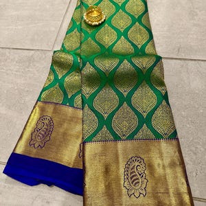 Silk mark pure kanjivaram silk saree | wedding saree | kanchi pattu sarees online shopping usa | kanchipuram silk saree online | green saree image 1