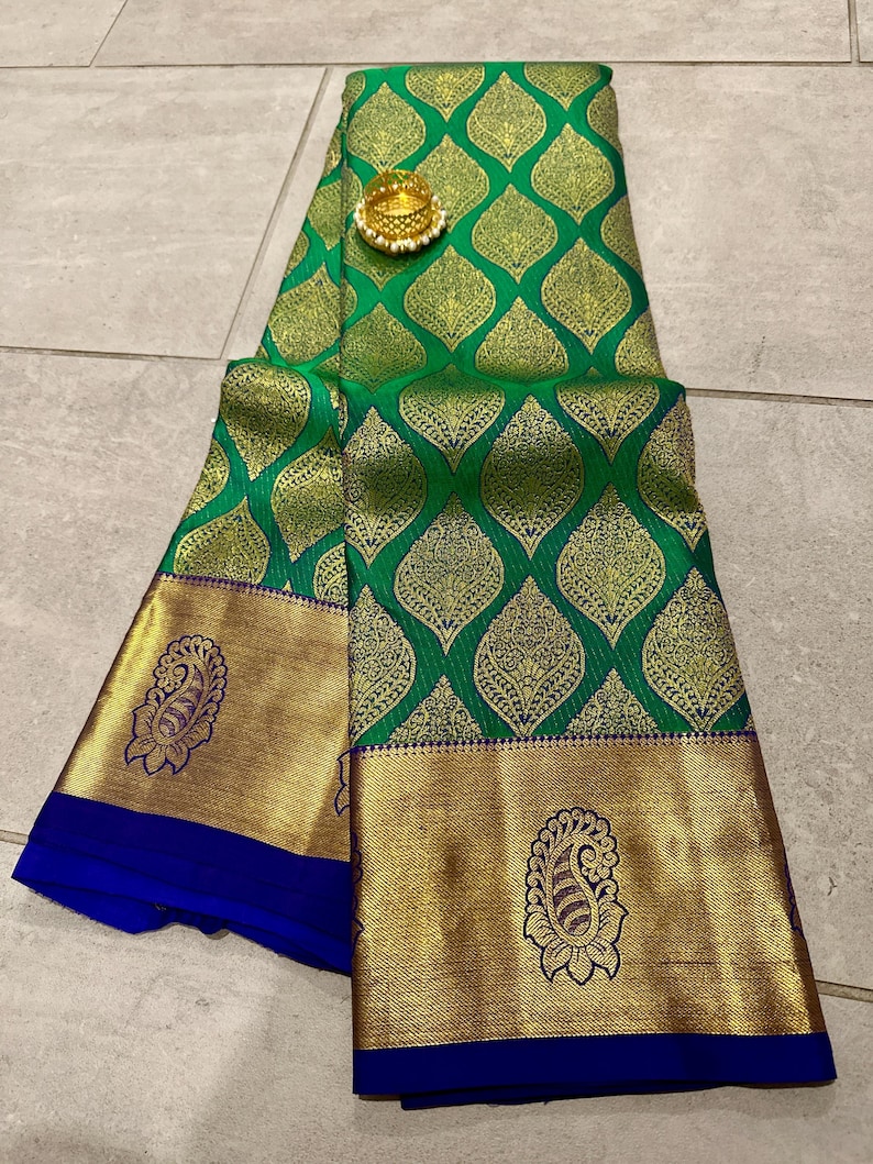 Silk mark pure kanjivaram silk saree | wedding saree | kanchi pattu sarees online shopping usa | kanchipuram silk saree online | green saree image 1