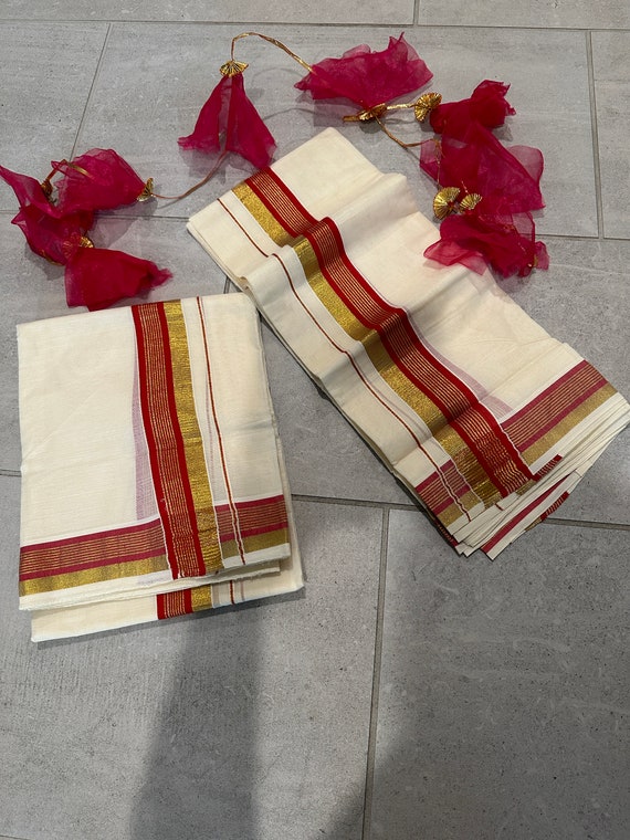 Mundu sets for women | Kerala handwoven cotton mundu sets for onam | Kerala kasavu mundu for vishu | kerala mundu sets online shopping usa