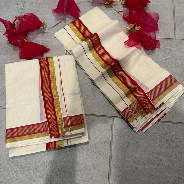 Mundu sets for women | Kerala handwoven cotton mundu sets for onam | Kerala kasavu mundu for vishu | kerala mundu sets online shopping usa