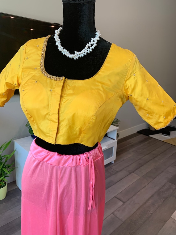 38-42 size adjustable fully stitched silk blouse with handmade maggam work