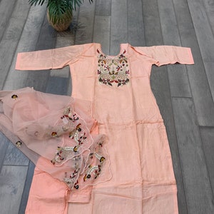 Size L/XL: Pure Dola Silk Kurti Set with Hand Work Embroidery