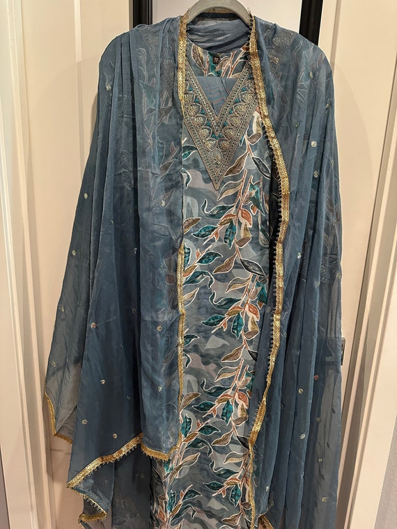 Size XXL Beautiful embroidered muslin silk ethnic salwar suit set | kurti set online shopping usa | masleen silk suit set | Indian ethnic