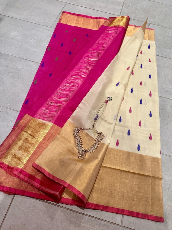 Pure, handwoven uppada silk saree with big tissue border | off white uppada silk saree | pure uppada pattu | pattu saree online shopping usa