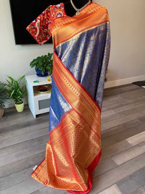 36-38 size optional fully stitched blouse | banarasi silk kathan fusion saree with ikkat patola border | banarasi sarees online
