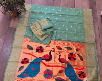 Gorgeous semi silk paithani saree | paithani sarees online | paithani silk sarees