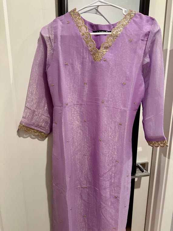 Size S-M kurti in lavender and muted gold dual tone | gifts for her | ethnic kurti online shopping usa | party wear Kurtis online | ethnic