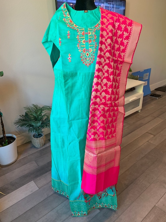 Size S (36 inches): Premium designer anarkali gown in Chanderi silk | anarkali gown | party wear online