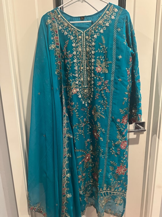 Size L-XL | Embroidered and beads work salwar suit | Pearl work suit | party wear indian dress | party wear suit | party wear kurti Diwali
