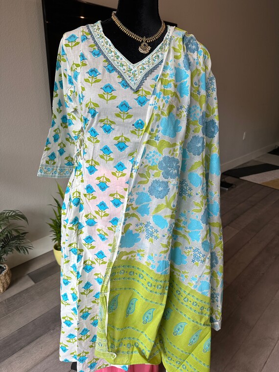 Size L: Pure Jaipur cotton suit set with afghani style pants and dupatta | cotton suits online shopping usa | Indian cotton suit sets online