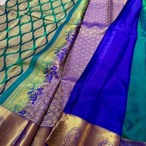 Silk mark pure kanjivaram silk saree | wedding saree | kanchi pattu sarees online shopping usa | kanchipuram silk saree online | green saree image 9