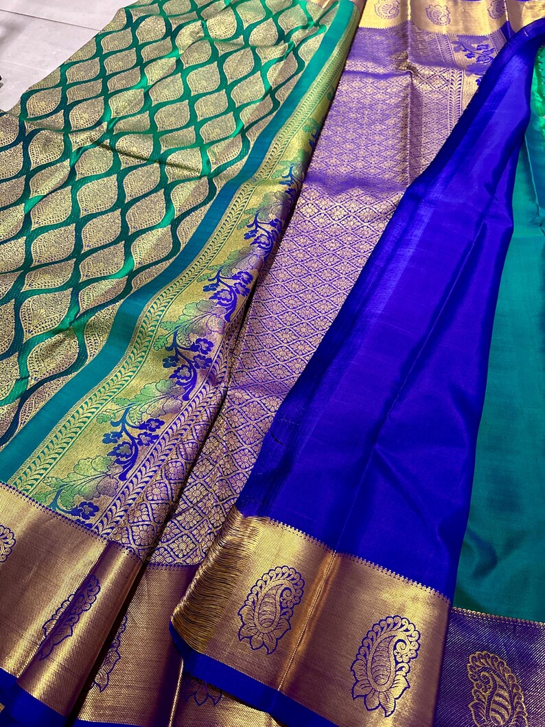 Silk mark pure kanjivaram silk saree | wedding saree | kanchi pattu sarees online shopping usa | kanchipuram silk saree online | green saree image 9