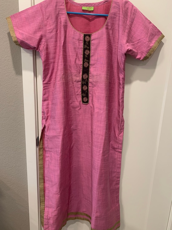 Elegant Embroidered Silk Cotton Long Kurti - XL