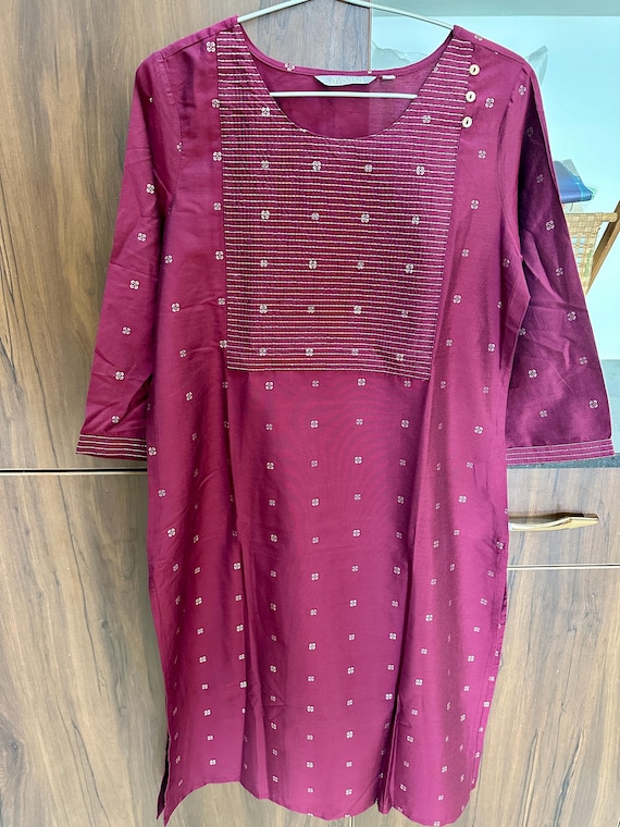 Size L | Light wine shade kurti with dobbi work | indian kurtis online shopping usa | kurtas online | indian ethnic kurti | gifts for her
