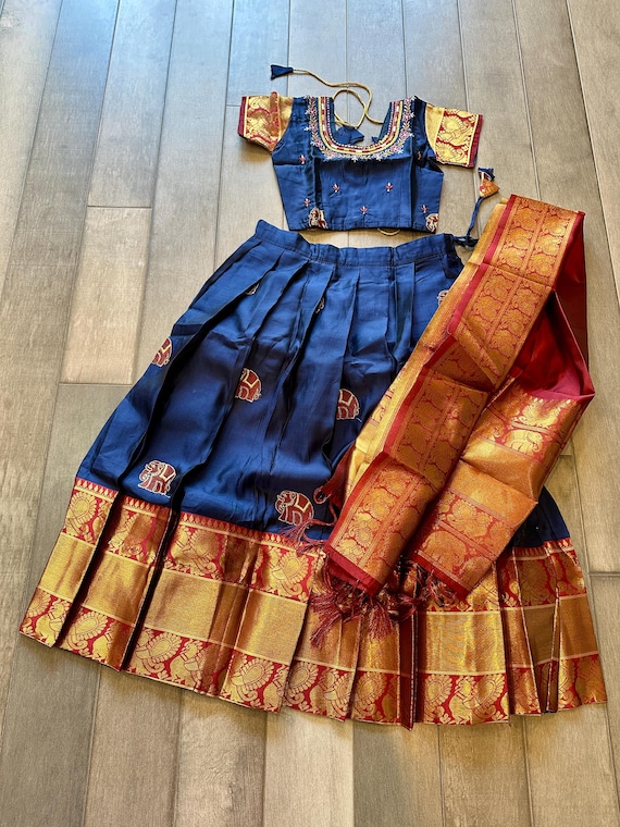 Size 28-32 Half saree set for kids | Semi kanjivaram half saree set for 8-10 year old girls | girls half saree set online shopping usa