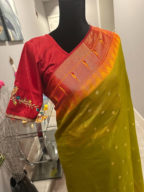 Size 42-46 stitched blouse | brasso silk saree with embroidered blouse | party wear sarees online shopping usa | Diwali | saree with blouse