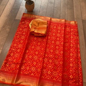 Designer Woven Banarasi Mixed Silk Saree with Ikkat Patola Design
