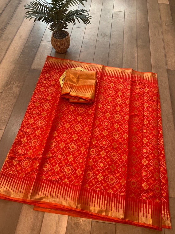 Designer Woven Banarasi Mixed Silk Saree with Ikkat Patola Design