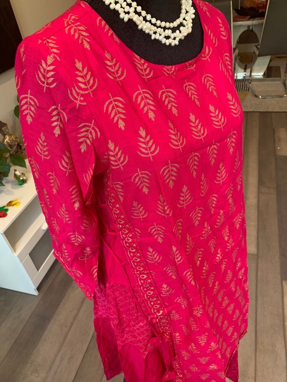 Size L - Two layer gold foil printed anarkali kurti with side ties | anarkali kurti | anarkali dress