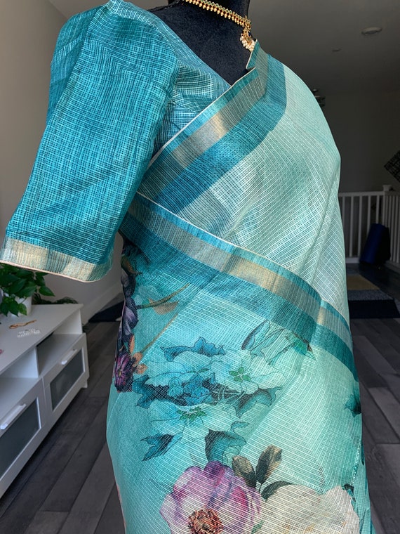 Size 36-42 inches fully stitched blouse | Soft silk Kota silk saree in floral prints | Kota silk sarees online shopping usa