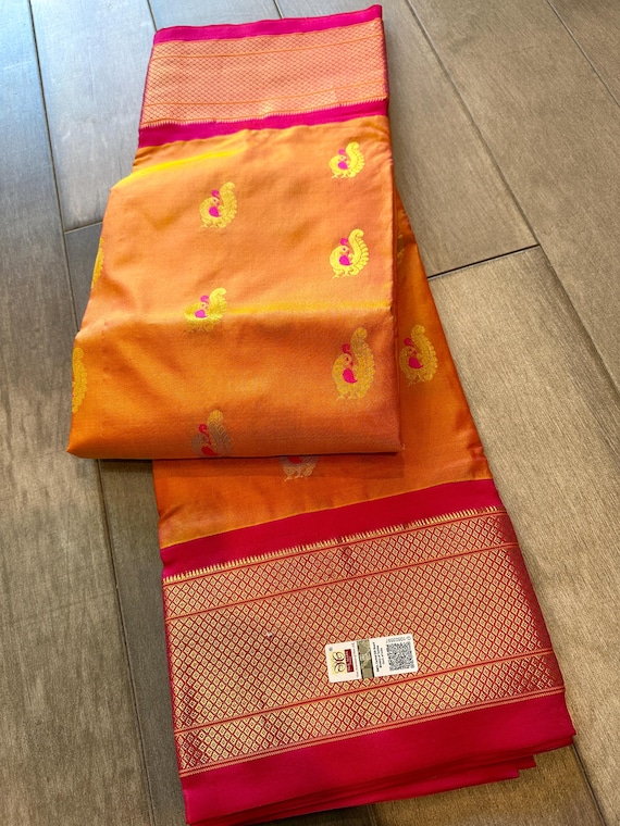 Silk mark certified, pure Paithani silk saree | Kadiyal border pure paithani silk saree online usa | Pure paithani silk saree | ganapati