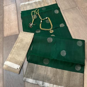 Pure, handwoven uppada silk saree with dollar bhutti | green silk saree | silver zari saree | uppada pattu online shopping usa