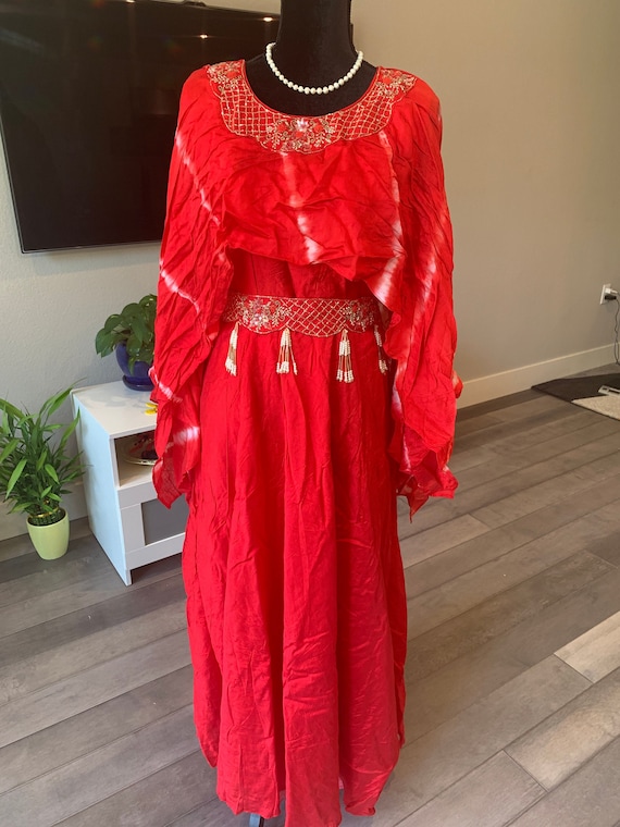 Size L, XXL : Lovely indowestern gown in tie dye drape and handwork sequins | anarkali gowns online
