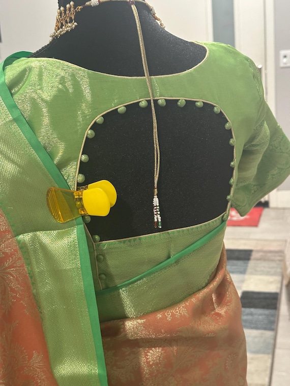 Size 36-44 inches stitched blouse | semi silk kanjivaram saree with stitched blouse | pastel shade kanchi pattu saree online shopping usa