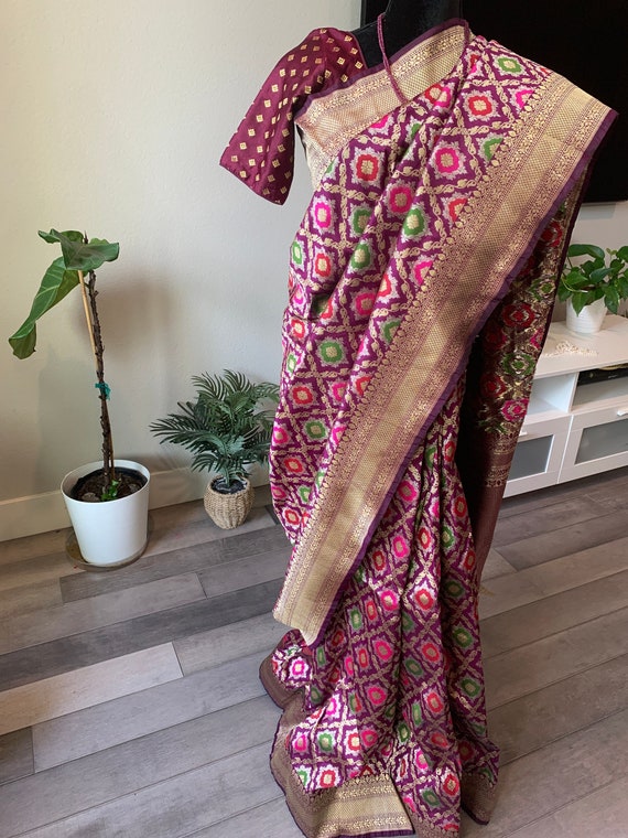 Size 36-40 inches optional fully stitched blouse | Silk mark certified banarasi silk saree with khaddi border | banarasi pattu sarees online