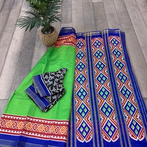 Fully Stitched Blouse - Ready to wear Designer Ikkat Patola mixed Silk Saree