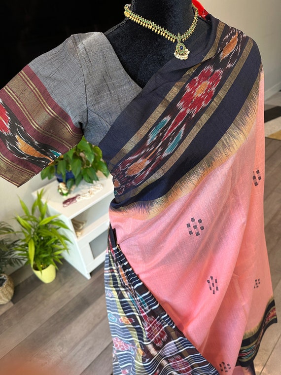 36-44 size adjustable fully stitched designer blouse | Super gorgeous silk mark certified tussar silk saree with ikkat border | tussar silk