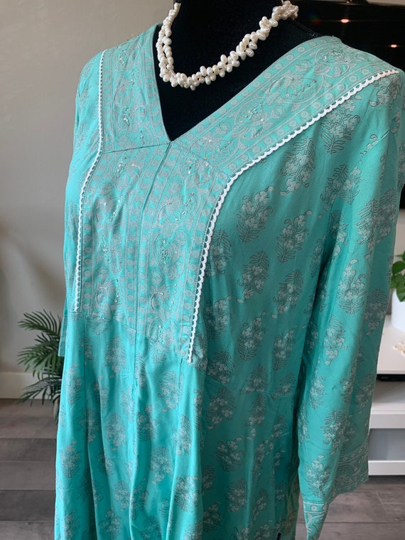 Size XXL/3XL - Branded mint blue rayon anarkali gown with silver foil prints