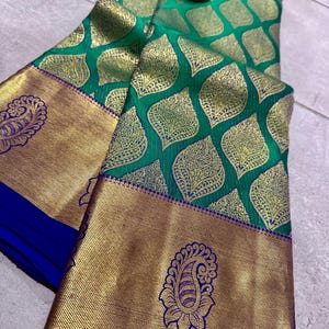 Silk mark pure kanjivaram silk saree | wedding saree | kanchi pattu sarees online shopping usa | kanchipuram silk saree online | green saree image 3