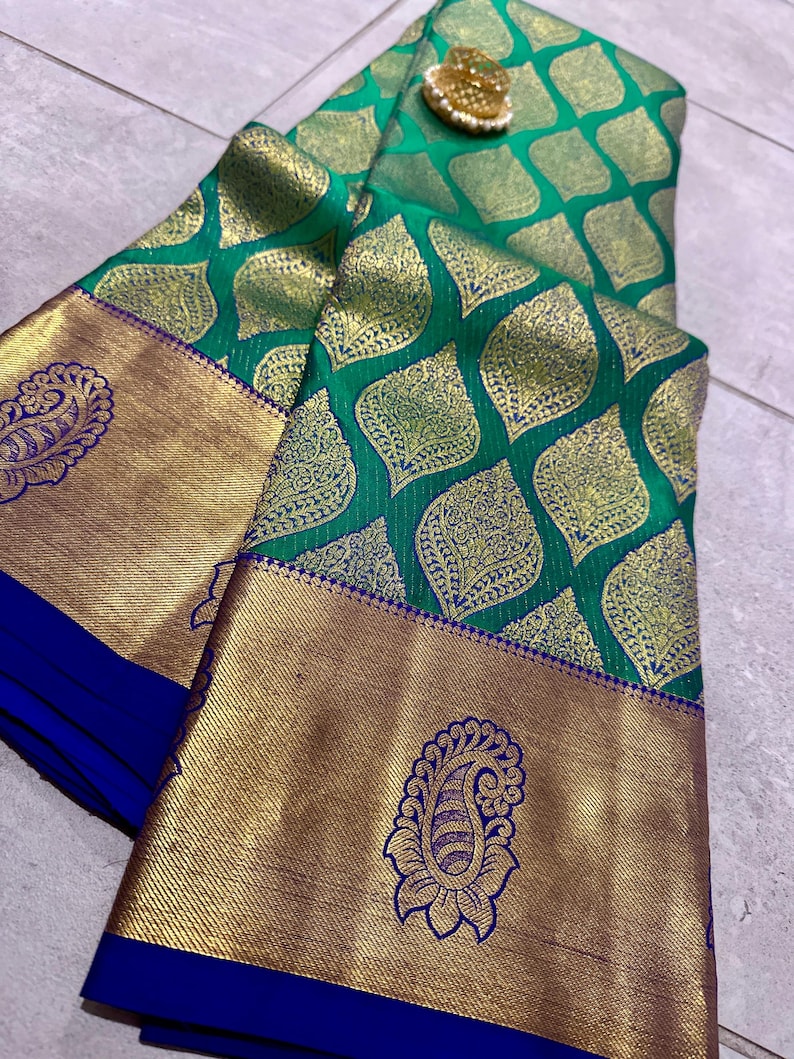 Silk mark pure kanjivaram silk saree | wedding saree | kanchi pattu sarees online shopping usa | kanchipuram silk saree online | green saree image 3