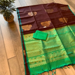 Silk Mark Certified Kanchi Silk Saree with Alternating Gold and Silver Big Peacock Bhuttis | kanchipuram silk | kanchi pattu sarees
