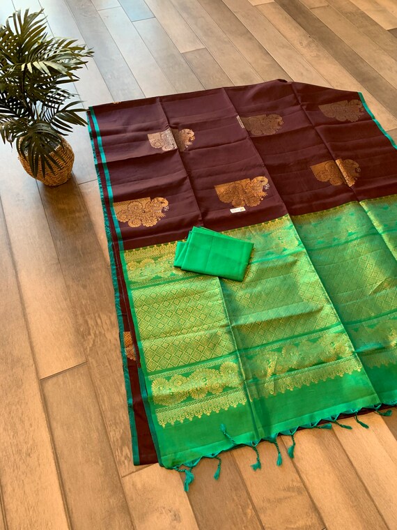 Silk Mark Certified Kanchi Silk Saree with Alternating Gold and Silver Big Peacock Bhuttis | kanchipuram silk | kanchi pattu sarees