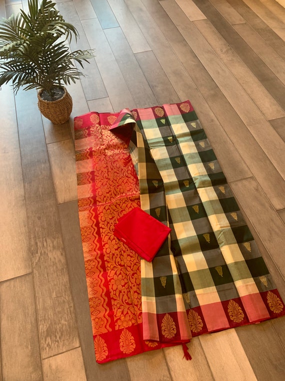 Silk Mark Certified Kanchipuram Saree with Trendy Checks | kanchi pattu sarees | kanjivaram sarees