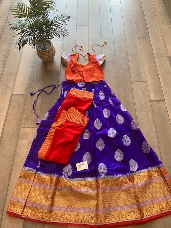 Exquisite Kids Silk Half Saree Sets with Stitched Blouse