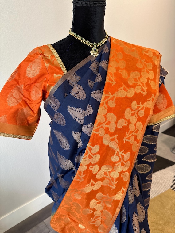 Size 36-44 inches stitched blouse | Banaras tussar mixed silk saree with zari bhuttis | banaras party wear sarees online shopping usa