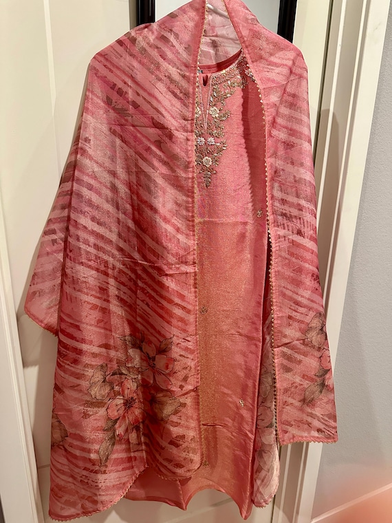 Size 42-44 (XL-XXL) | Tissue silk salwar suit set with beautiful hand embroidery work | salwar suits online shopping usa | ethnic kurtis usa