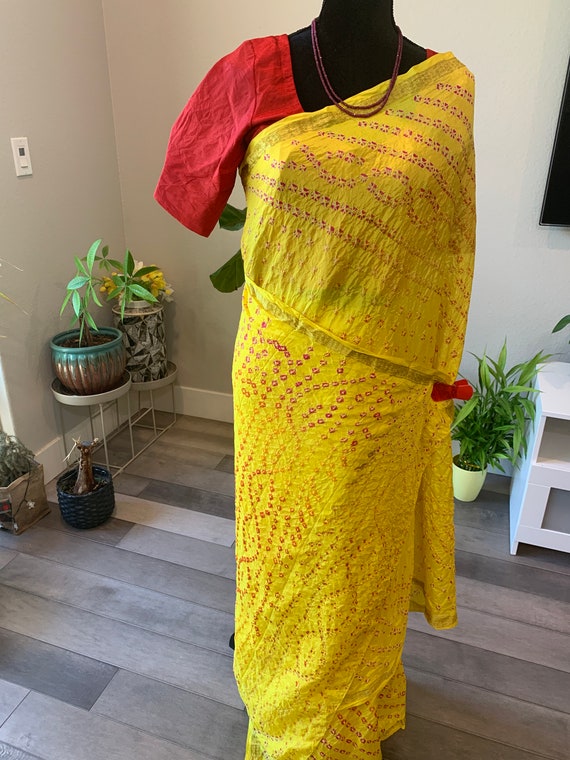 Size 36-42 inches fully stitched blouse | Pure, silk mark certified bandhni silk saree | Bandhini silk sarees online | pattu sarees online