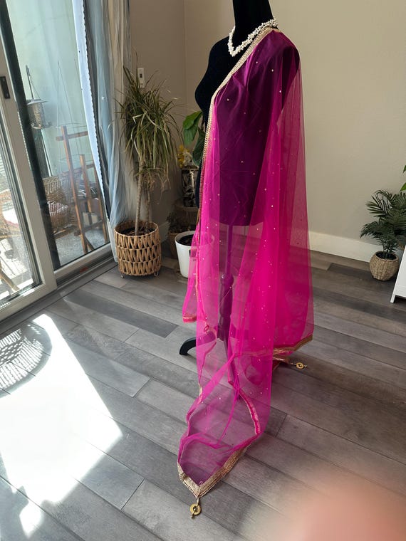 Netted dupatta in gorgeous colors with stone work and tassels | netted dupatta online shopping usa | netted shawl | netted chunni stone work