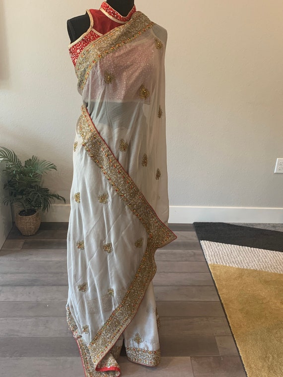 36 -38 inches fully stitched blouse | Beautiful Party Wear Saree with Zardosi Work | party wear sarees online